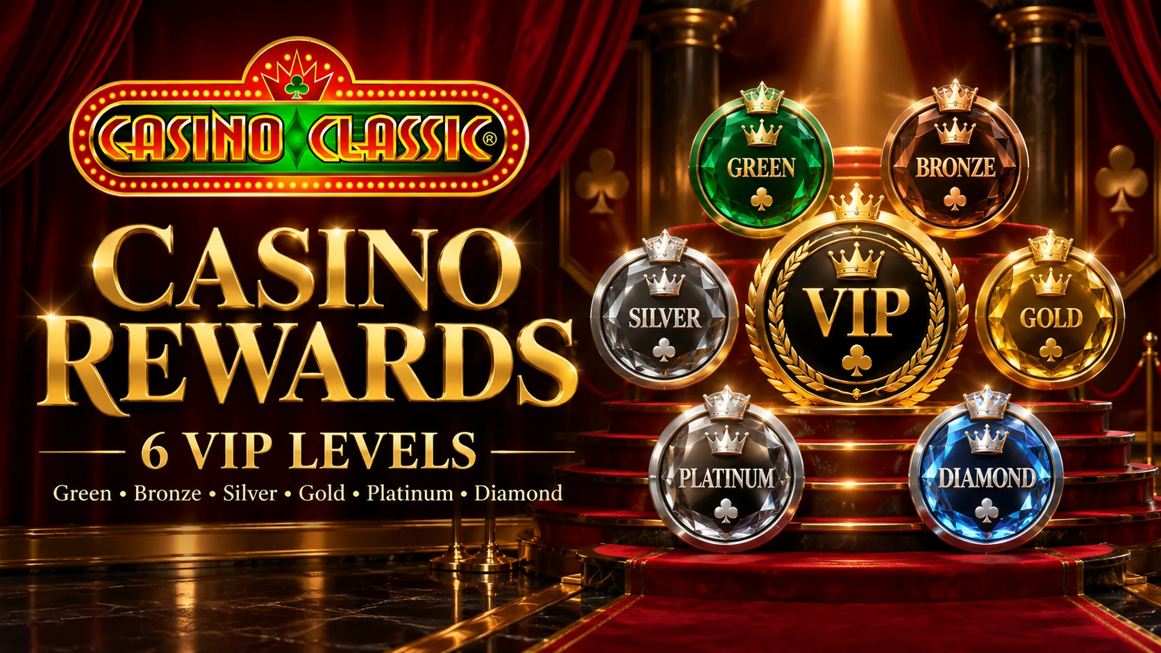 Casino Rewards VIP levels from Green to Diamond